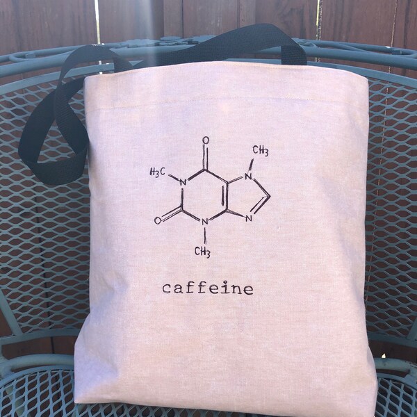 Caffeine Lovers Tote Bag, Embroidered caffeine symbol, Coffee Loving Scientists, Medical Students Bag, Gift for Hospital Coffee Drinkers,