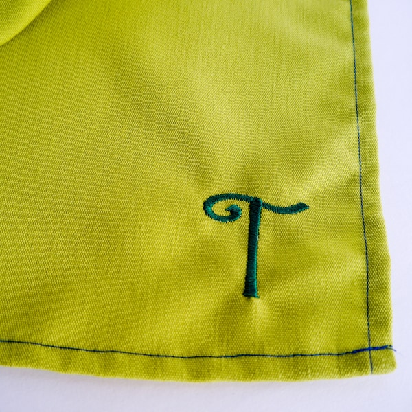 Recycled Fabric Napkins. Personalized Embroidered Monogram. Eco Friendly Sustainable Kitchen Decor.