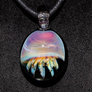 Glass Jellyfish Pendant | ocean sea coral reef necklace jewelry borosilicate heady pendant handmade glass tropical art rainbow jewelry beach