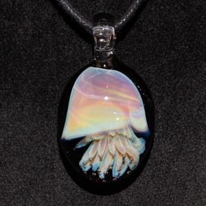 Glass Jellyfish Pendant | ocean sea coral reef necklace jewelry borosilicate heady pendant handmade glass tropical art rainbow jewelry beach