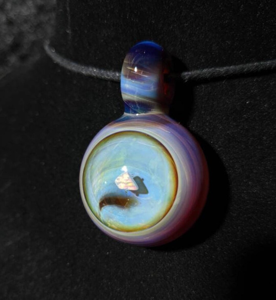 Opal Encased Glass Pendant Full Colored Solid Necklace Shiny Etsy