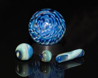 Flower Implosion Marble Set | mini marbles pearls pillar glass blown | bottles small guard borosilicate glass