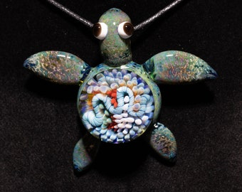 Collar de tortuga de cristal / Colgante de océano de cristal / Colgante de arrecife de coral / Joyería de playa / Collar de océano / Colgante de tortuga / Joyería de mar