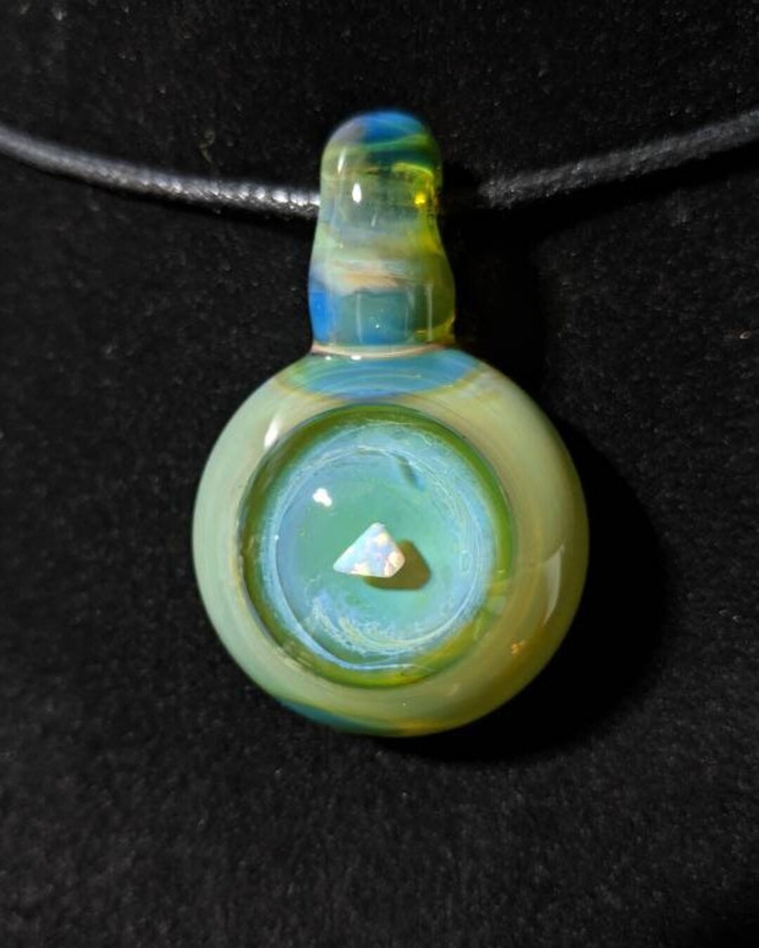 Opal Encased Glass Pendant Full Colored Solid Necklace Shiny Opal