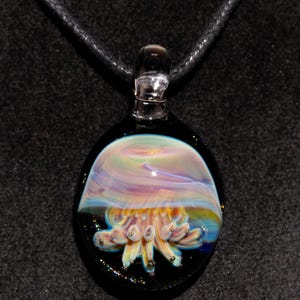 Glass Jellyfish Pendant | ocean sea coral reef necklace jewelry borosilicate heady pendant handmade glass tropical art rainbow jewelry beach