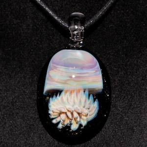 Glass Jellyfish Pendant | ocean sea coral reef necklace jewelry borosilicate heady pendant handmade glass tropical art rainbow jewelry beach