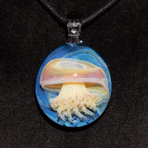 Glass Jellyfish Pendant | ocean sea coral reef necklace jewelry borosilicate heady pendant handmade glass tropical art rainbow jewelry beach