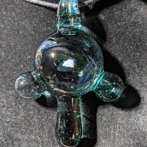 Sculpted Glass Pendant with Encased Opal | Borosilicate Glass Necklace | Ankh Eye Of Horus | Glass Charm Jewelry | Sparkle Necklace |