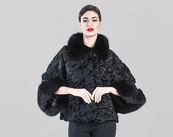 Real luxury Persian lamb Swakara Fur Jacket, fur Cape,luxury fur jacket top quality fur,2 Colours Available,anniversary or birthday present