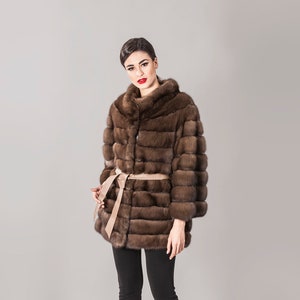 Barguzinsky Russian Sable Fur Coat With Collar & Leather Belt, Tailor made