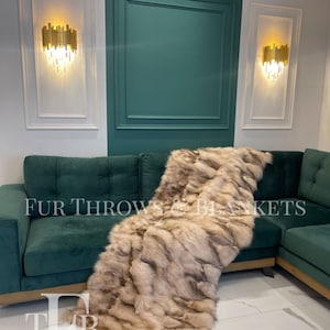 Real Beige Fox Fur throw,half skins fox blanket,fur comforter,blanket, fur rug, matching pillows available,perfect present,anniversary gift