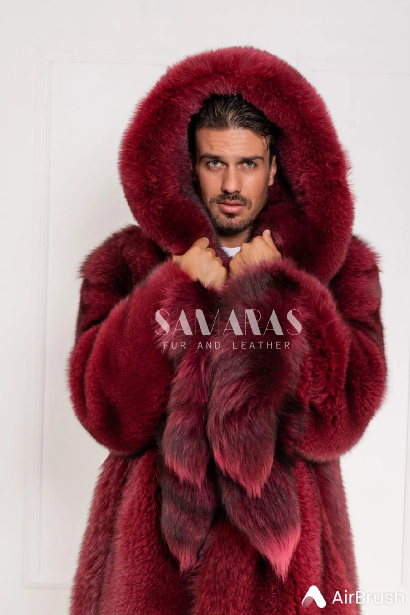 Luxury Men's Scandinavian Oversized Cherry Red Fox Fur Coat Full