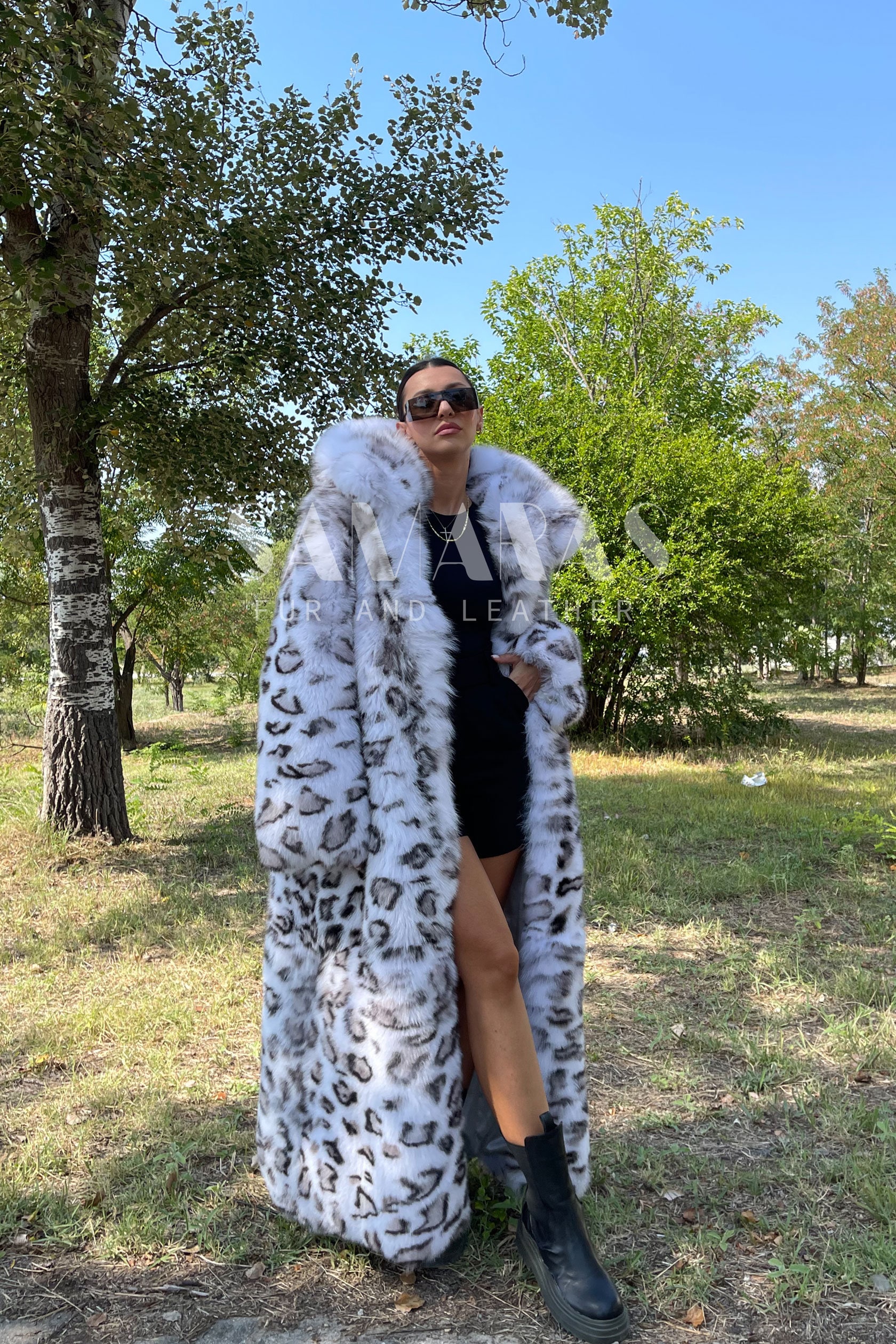 Super Rare 52 INCH LONG Snow L Eopard Print Fox Coat,fur Coat With