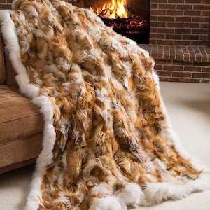 Jeté en fourrure de renard véritable de qualité supérieure, couverture en renard, édredon en fourrure, couverture en fourrure, tapis en fourrure, oreillers assortis disponibles, cadeau parfait