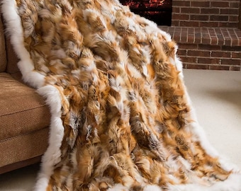 Top quality Real Fox Fur throw,fox blanket,fur comforter,fur blanket, fur rug, matching pillows available, perfect present