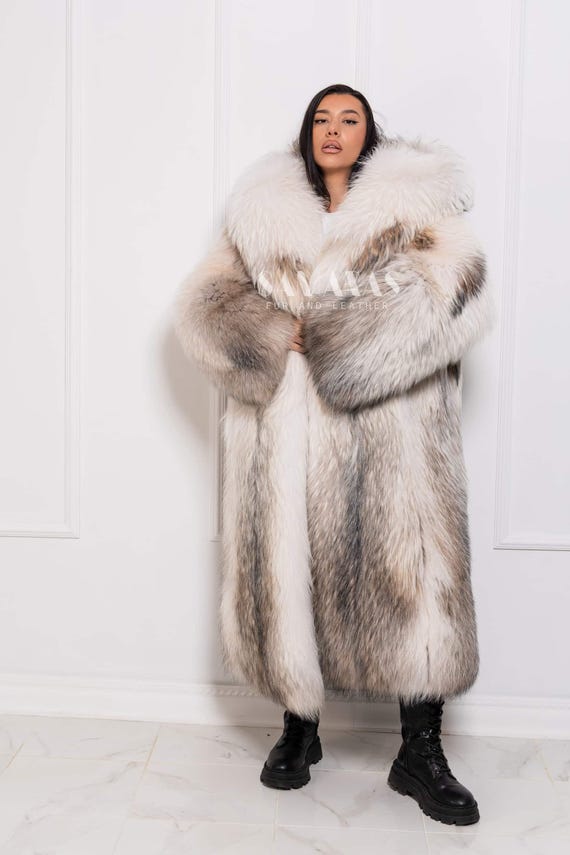 SAINT LAPINE サントラピーヌ フォックスファー コートL 11号相当 Luxury Rare Artic Cross Marble Finn Raccoon Long Coat, Soft Whole