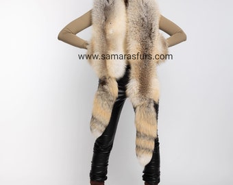 LUXURY Golden Island FOX Fur Boa Set with fox hat and fox fur cuffs,fox full skin fox scarf with tails,fox hat,fox cape,fur accessories,gift