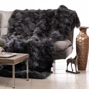 Real charcoal Blue fox fur blanket , fur warmer, fur comforter, fur throw, elegant warmer
