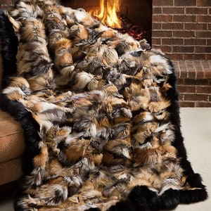 Plaid en fourrure de renard de qualité supérieure, couette en fourrure, couverture en fourrure, tapis en fourrure, oreillers assortis disponibles, cadeau parfait