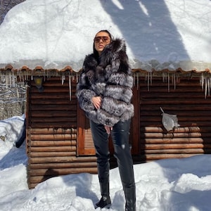 LUXURY SILVER  FOX  fur Jacket with Whole skins,fur jacket,luxury fur,real Fur, gift, present