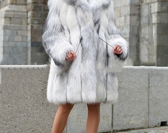 LUXURY ARTIC Marble FOX Jacket ,fur Coat With Whole Skins