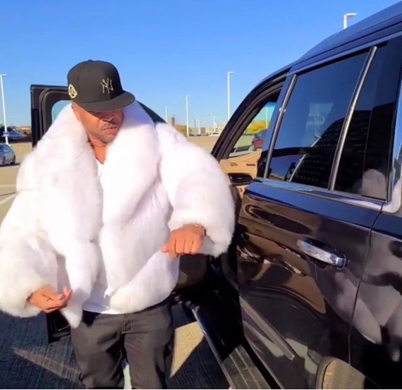 Men's White Fur Car Coat