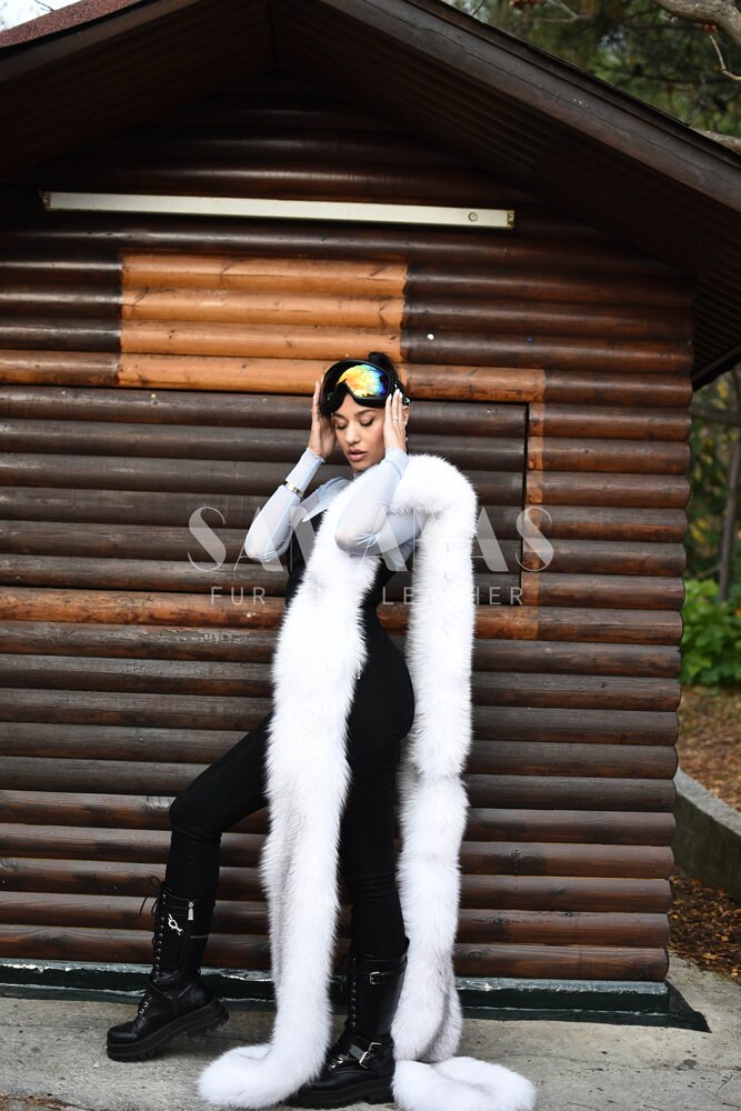 Huge Double Face Luxury Shadow Frost Fox Fur Boa,122 Inch (310cm