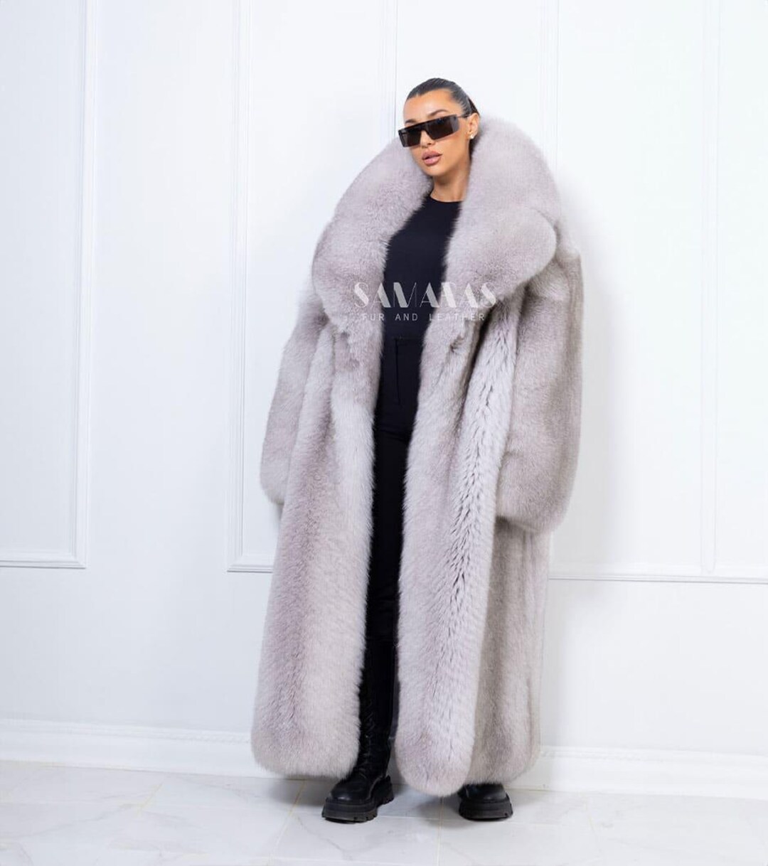 Luxury Rare Scandinavian Sapphire Blue Fox Full Length Fur Coat