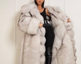 (*)様 富和　ブルーフォックス リバーシブルコート　ロングコート　毛皮 高級両面フルレングスブルーフォックスコート、ファーベルト付き