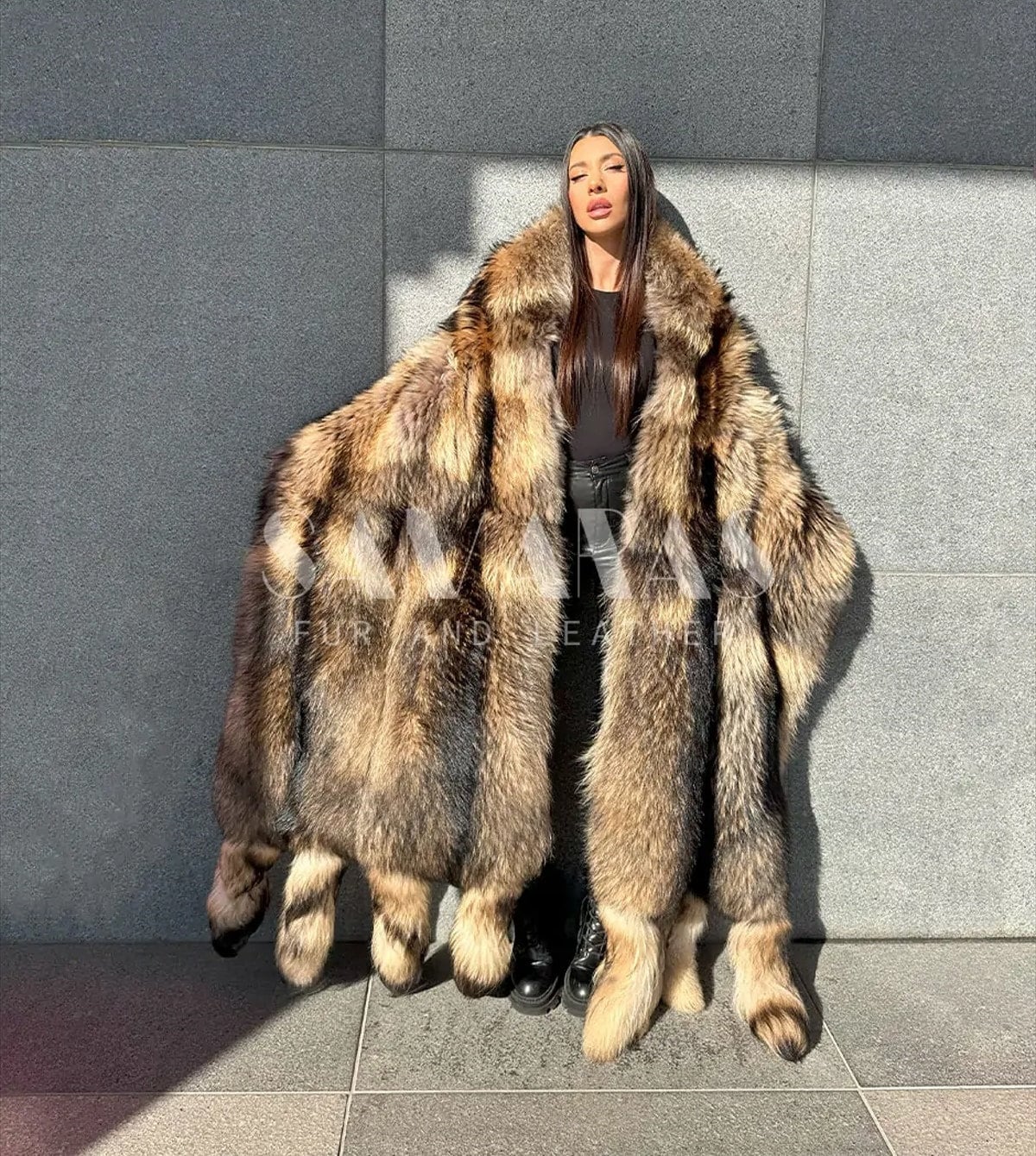 Luxury Mega Double Face Scandinavian Finn Raccoon and Black Rex