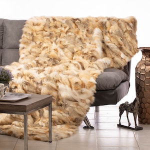 XL Real fox fur blanket , fur warmer, fur comforter, fur throw, elegant fur rug