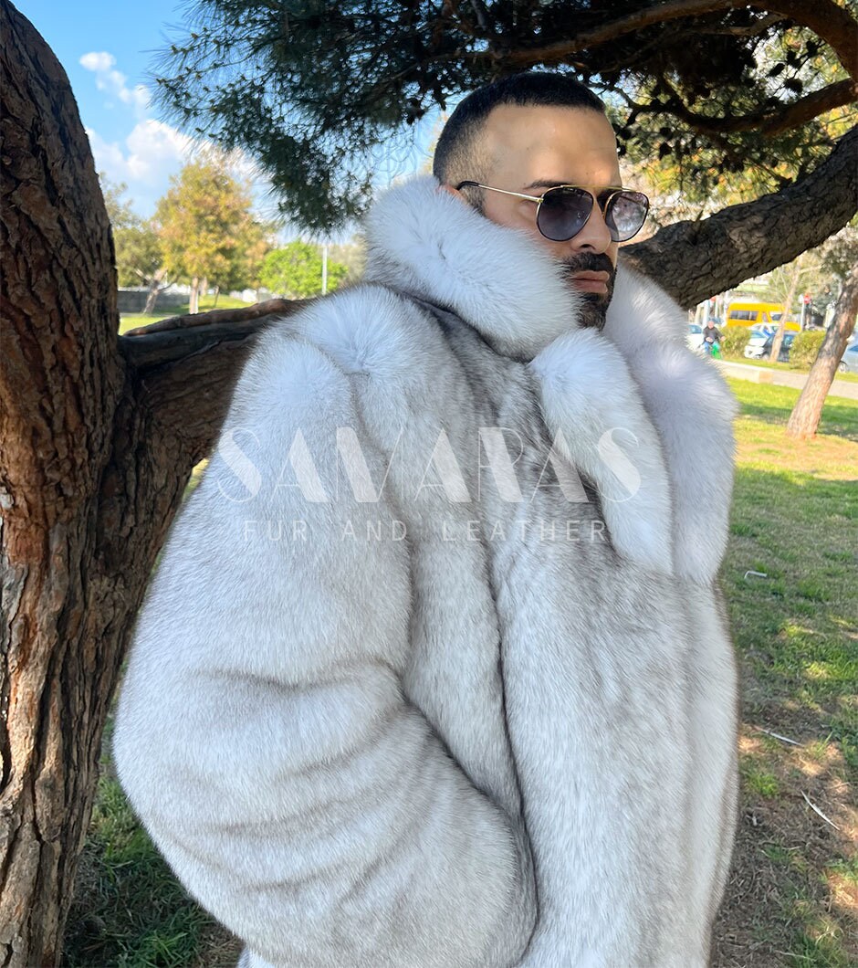 Mens Full Skin BLUE FOX Fur Jacket/coat With Stand Collar Mens Full Skin BLUE FOX Fur Jacket/coat With Stand Collar