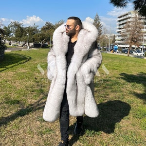 Luxury Full Skin Doublesided Blue Fox Fur Mens Coat Real Fur Luxury Full Skin Doublesided Blue Fox Fur Mens Coat Real Fur
