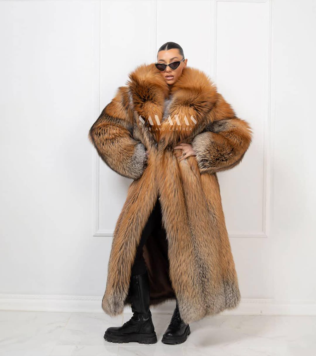 Luxury Rare Scandinavian Gold Cross Fox Full Length Fur Coat With