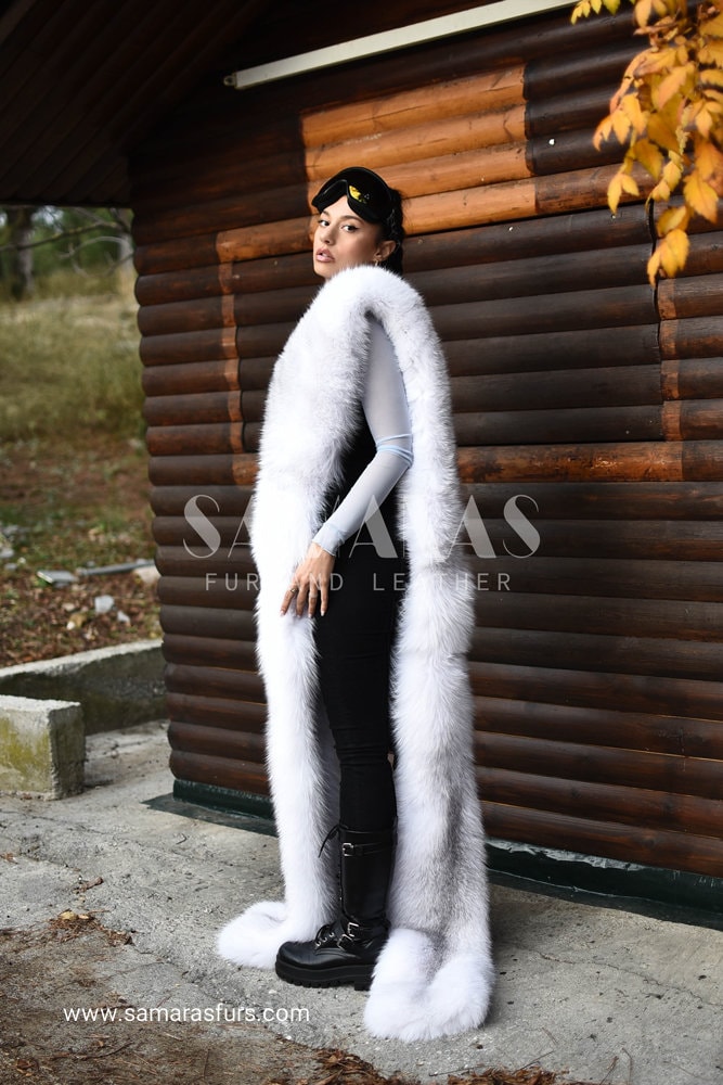 Huge Double Face Luxury Shadow Frost Fox Fur Boa,122 Inch