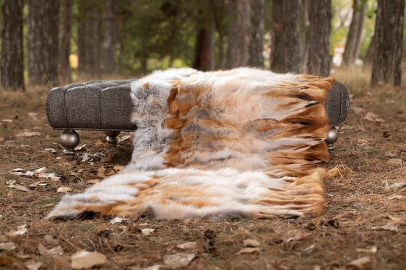 COZY REAL FUR Fox fur throw,fur comforter,fur blanket, fur rug, matching pillows available
