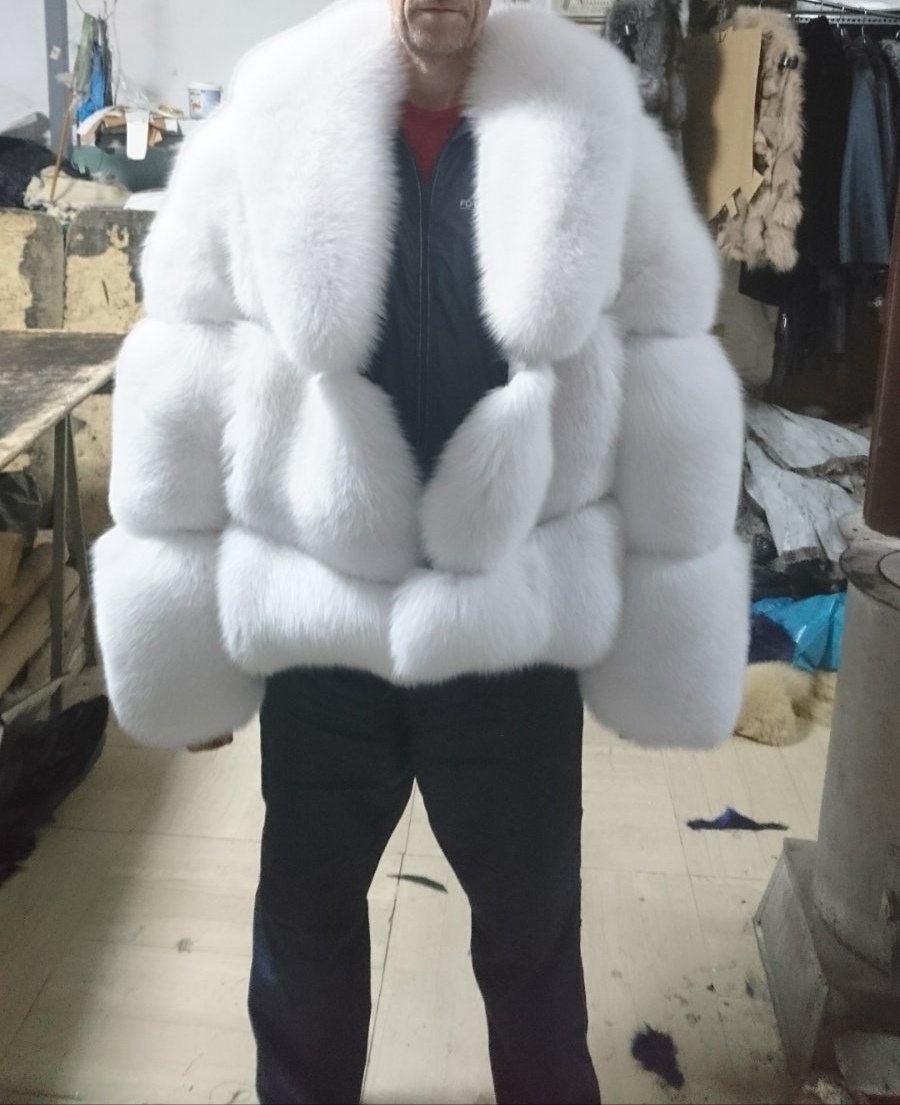 Mens White Fox Fur Jacket Full Skin Fox With Real White - Etsy
