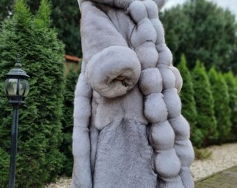 両面ロングスカンジナビアブルーフォックスコート、ファーベルト付き