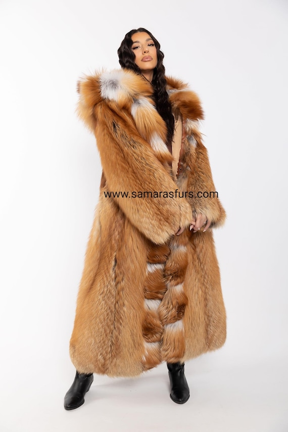 LUXURY GOLD FOX Fur Full Lenght Coat With Whole Skins,fur Coat
