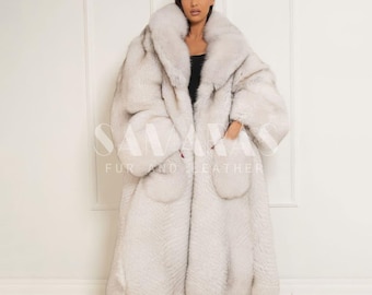 ブルーフロストフォックスファーコート：7分袖本毛皮ジャケット - Etsy