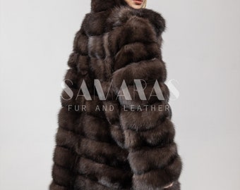 Real Russian SABLE FUR Jacket With Stand Collar,sable Jacket,sable