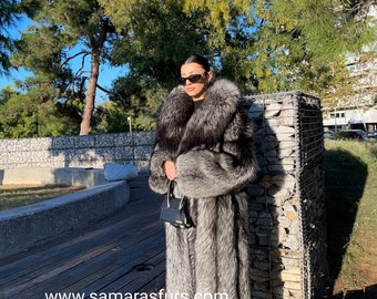 LUXURY SILVER FOX Fur Full lenght coat with Whole skins,fur coat,unisex luxury fur coat,silver fox,fox fur,fur jacket,luxury jacket,gift