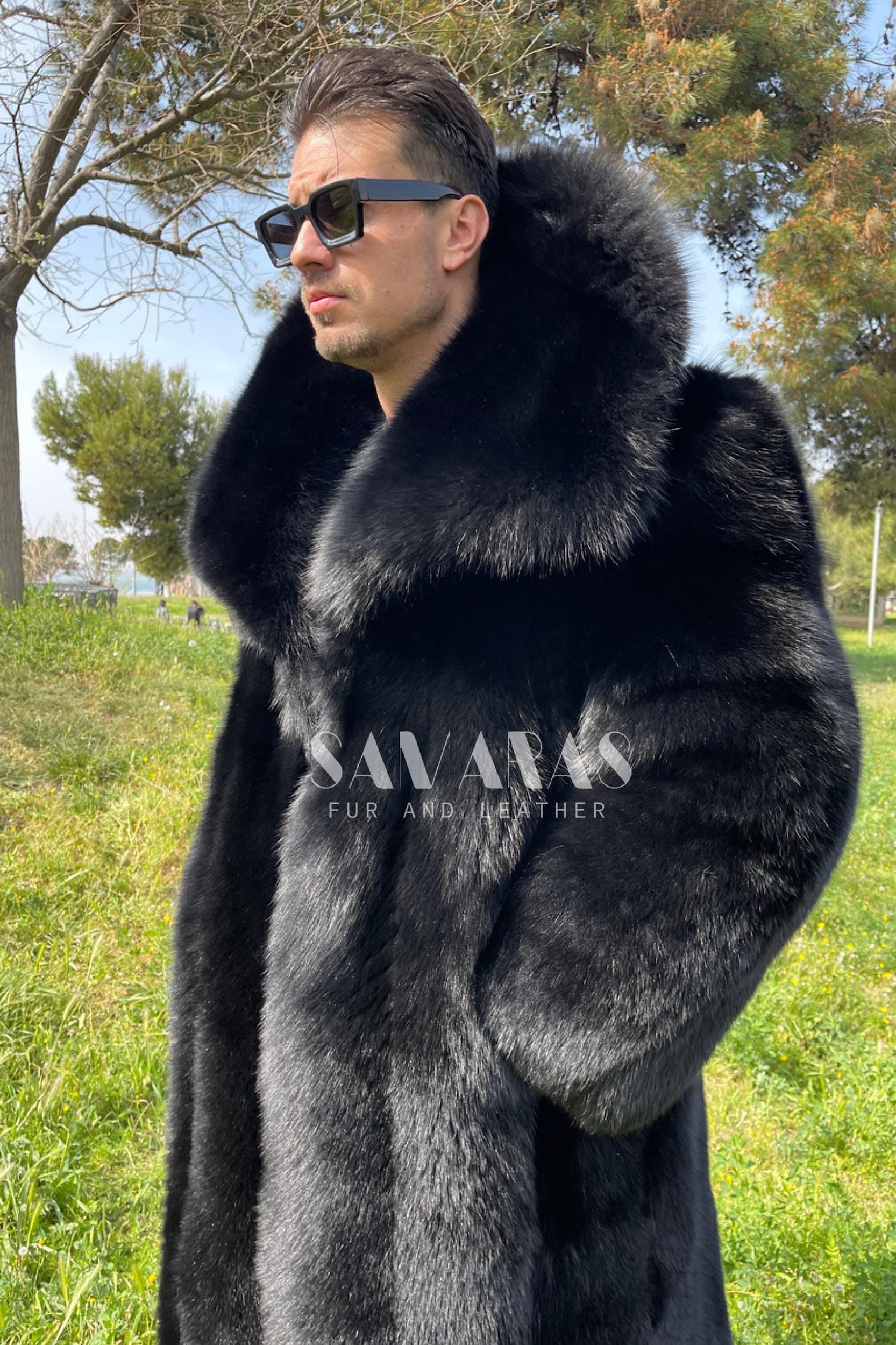 かおでかおっさん様クリスマススペシャル❤️マルニのカシミヤ、リアルファーコート 高級メンズスカンジナビアブラックフォックスコートフルレングス、両面