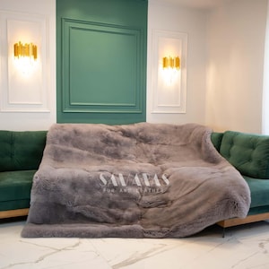 Luxury Scandinavian Dyed Grey Fox Fur Throw–Blanket-Rug, fox fur throw,real fur blanket,full skin throw,fur comforter,fur pillows