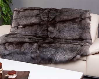 Genuine luxury full skin  REAL Frost FOX FUR throw,fur comforter,fur blanket,various colors, fur rug, fox fur throw,fur warmer,fur pillows