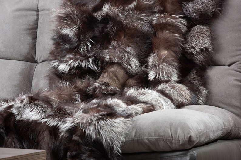 Real Silver Fox Fur Throw Fur Warmer Fur Comforter Etsy