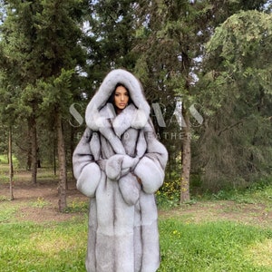 52 Inch LONG BLUE FOX Coat ,fur coat with Whole skins,fur jacket,luxury fur coat,available in various fox colours,perfect gift,customizable