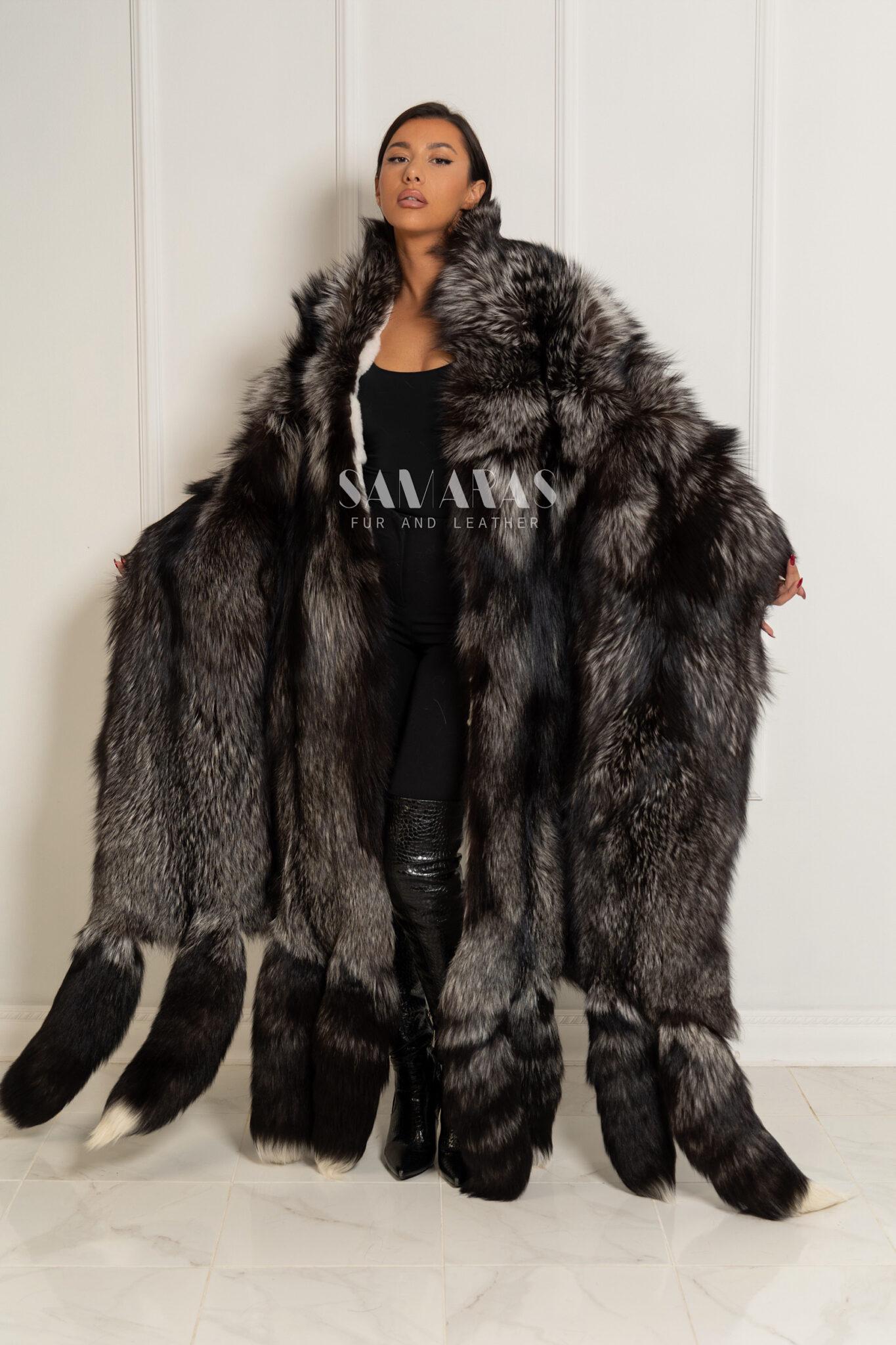 クリスマスセールコミフォラオブロンギフォリア Luxury Double Face Scandinavian Silver Fox & White Rex Boa-cape