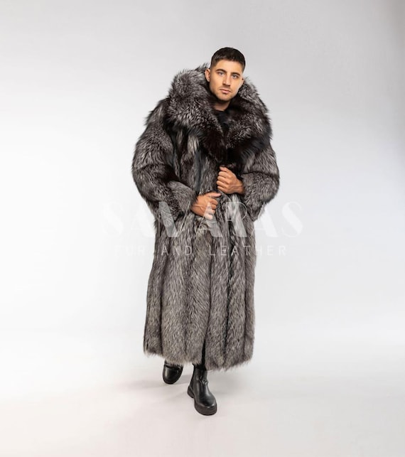Luxus Herren skandinavischen Silberfuchs Pelzmantel mit extra