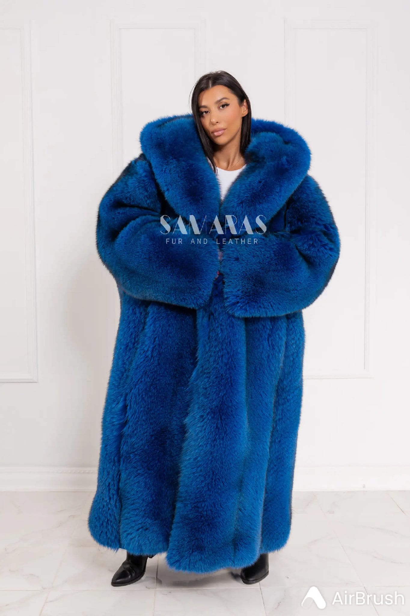 Luxury Scandinavian Oversized Royal Blue Fox Fur Coat Full Length